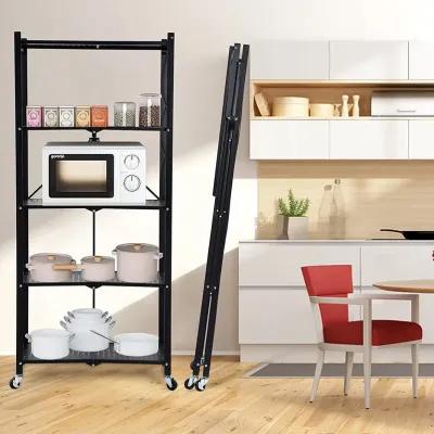 Healthsmart 5-Tier Heavy Duty Foldable Metal Rack Storage Shelving Unit With Wheels