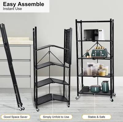 Healthsmart 5-Tier Heavy Duty Foldable Metal Rack Storage Shelving Unit With Wheels