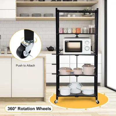 Healthsmart 5-Tier Heavy Duty Foldable Metal Rack Storage Shelving Unit With Wheels