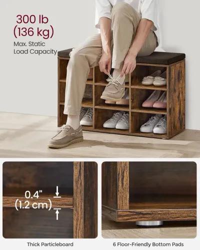 Cubbie Shoe Cabinet with Cushion Seat and Adjustable Shelves - Storage Bench for Entryway