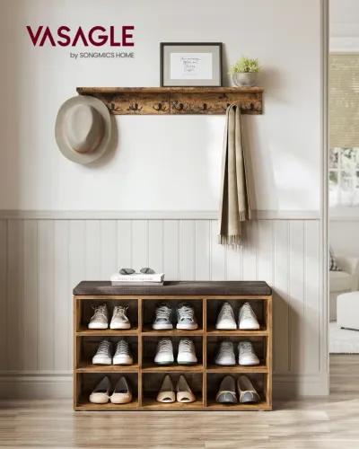 Cubbie Shoe Cabinet with Cushion Seat and Adjustable Shelves - Storage Bench for Entryway