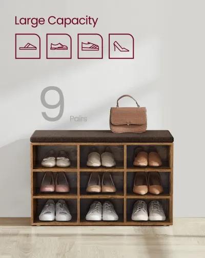 Cubbie Shoe Cabinet with Cushion Seat and Adjustable Shelves - Storage Bench for Entryway