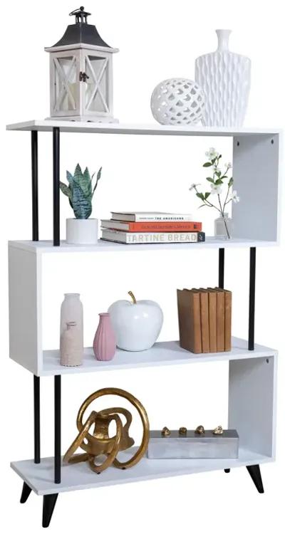 Breuer Multi-Tier White S-Shaped Bookcase with Black Hardware Accents