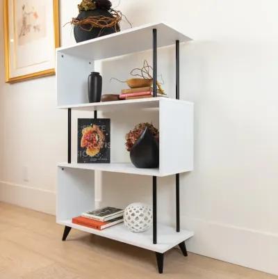 Breuer Multi-Tier White S-Shaped Bookcase with Black Hardware Accents