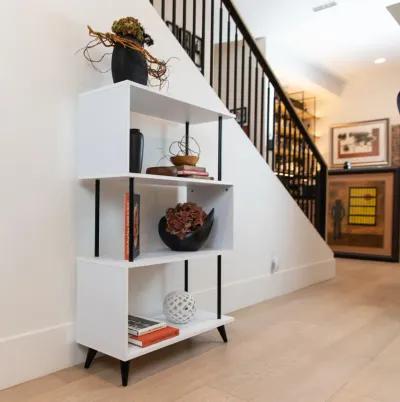 Breuer Multi-Tier White S-Shaped Bookcase with Black Hardware Accents