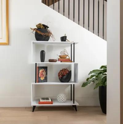 Breuer Multi-Tier White S-Shaped Bookcase with Black Hardware Accents