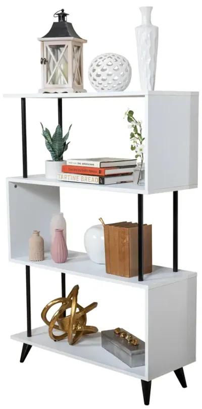 Breuer Multi-Tier White S-Shaped Bookcase with Black Hardware Accents