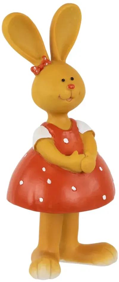 Bunny Girl in Polka Dot Dress Easter Outdoor Garden Statue - 8"