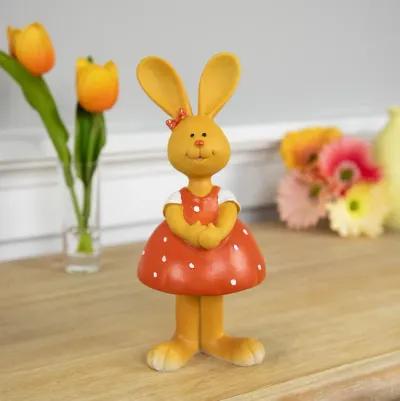 Bunny Girl in Polka Dot Dress Easter Outdoor Garden Statue - 8"