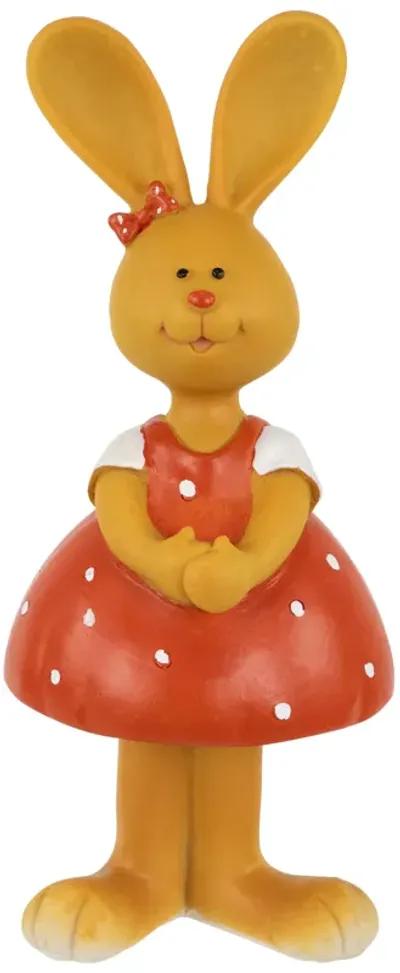 Bunny Girl in Polka Dot Dress Easter Outdoor Garden Statue - 8"