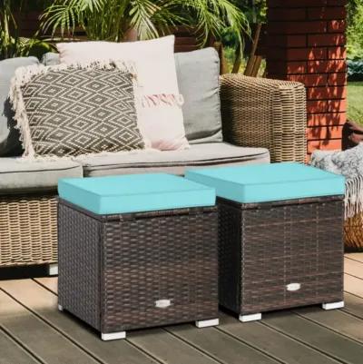 Hivvago 2 Pieces Patio Ottoman with Removable Cushions-Navy