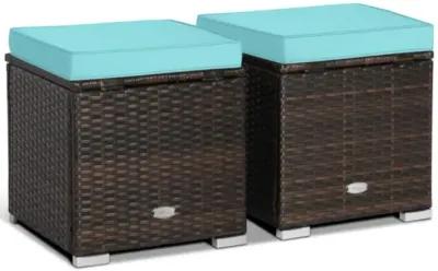 Hivvago 2 Pieces Patio Ottoman with Removable Cushions-Navy