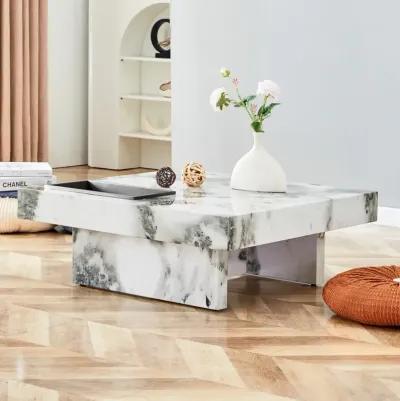 Elegant Black and White Marble Coffee Table 31.4" Square