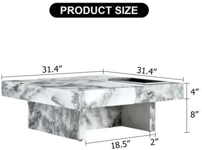 Elegant Black and White Marble Coffee Table 31.4" Square