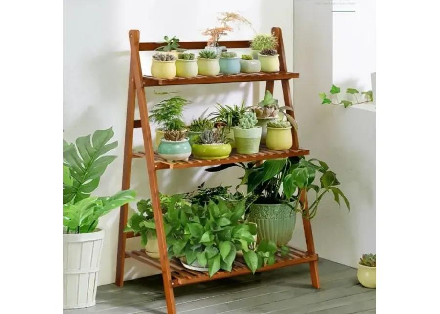 Farmhouse Indoor/Outdoor 3 Tier Folding Plant Stand Planter Shelving Unit