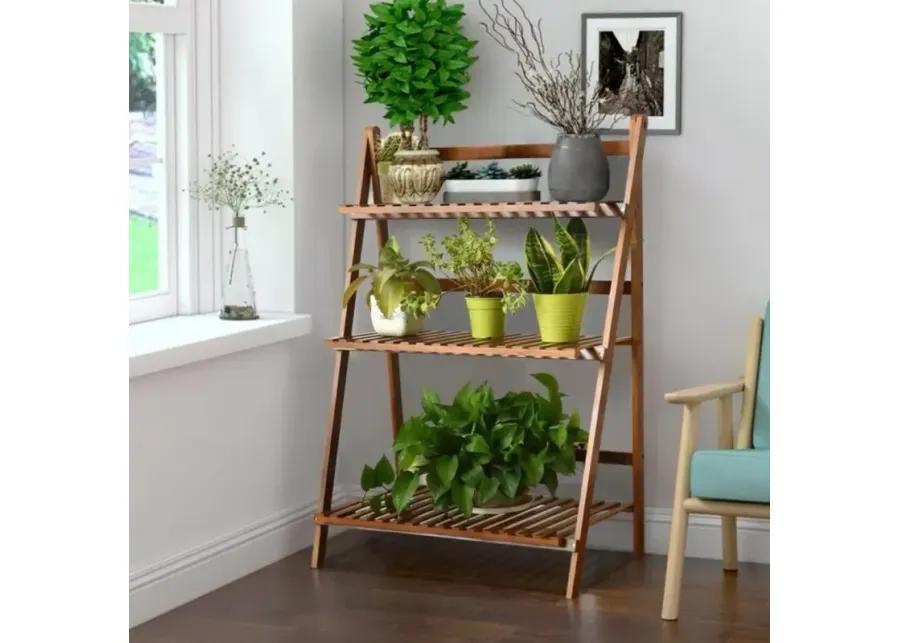 Farmhouse Indoor/Outdoor 3 Tier Folding Plant Stand Planter Shelving Unit