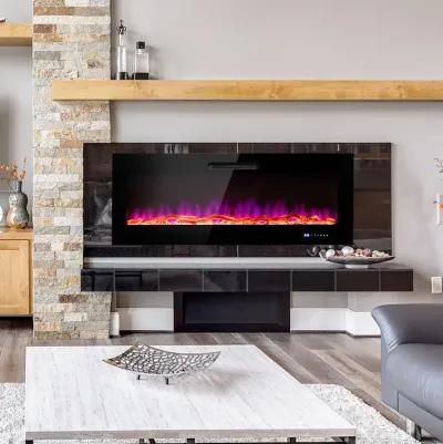 Wall Mounted Recessed Electric Fireplace with Decorative Crystal and Log