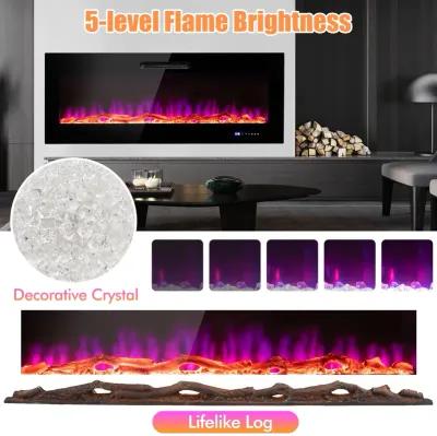 Wall Mounted Recessed Electric Fireplace with Decorative Crystal and Log