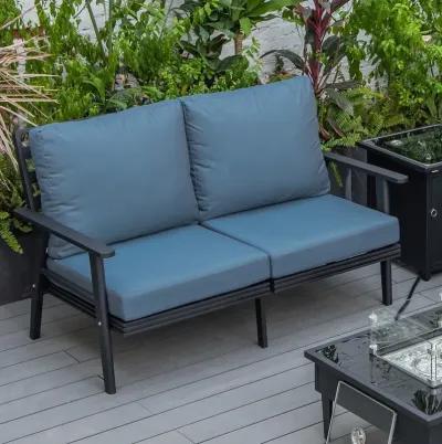 LeisureMod Outdoor Patio Loveseat with Black Aluminum Frame