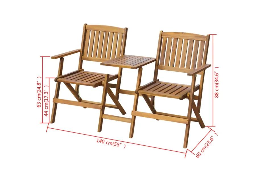 vidaXL Folding Garden Bench with Tea Table 55.1 Solid Acacia Wood