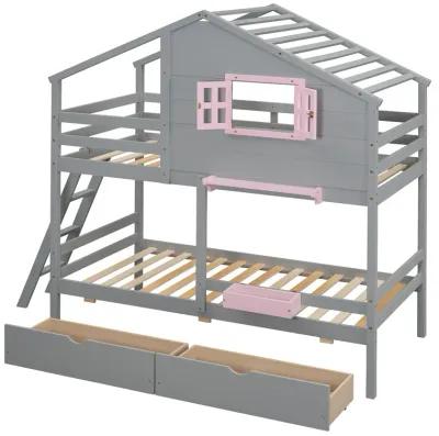 Merax Wood Bunk Bed with Storage Drawers