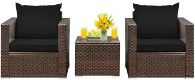 Hivvago 3 Pieces Patio Conversation Rattan Furniture Set with Cushion