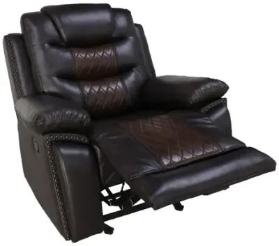 Asher 39 Inch Manual Recliner Chair, Wood, Pocket Coils, Brown Faux Leather - Benzara