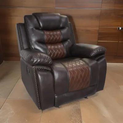 Asher 39 Inch Manual Recliner Chair, Wood, Pocket Coils, Brown Faux Leather - Benzara