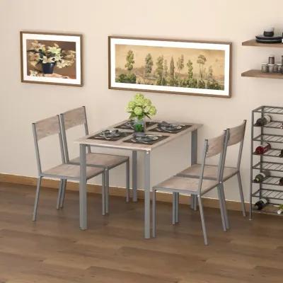 Modern Natural/Grey Dining: 5-Piece Kitchen Table & Chairs Set