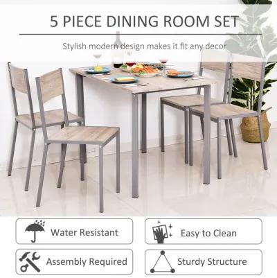 Modern Natural/Grey Dining: 5-Piece Kitchen Table & Chairs Set