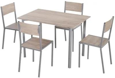 Modern Natural/Grey Dining: 5-Piece Kitchen Table & Chairs Set