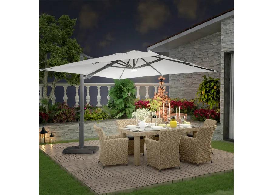 MONDAWE 10 ft. Square Outdoor Cantilever Umbrella Aluminum Frame Tilting Parasol with Detachable Bluetooth LED Light Panel and Weighted Based