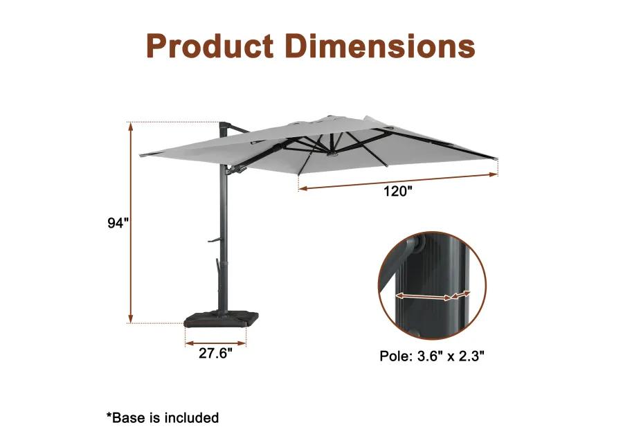 MONDAWE 10 ft. Square Outdoor Cantilever Umbrella Aluminum Frame Tilting Parasol with Detachable Bluetooth LED Light Panel and Weighted Based