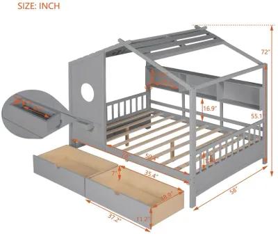 Merax Solid Wood House Bed with 2 Storage Drawers