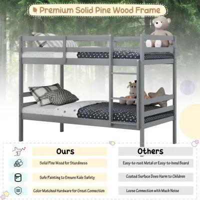 Twin Size Sturdy Wooden Bunk Beds with Ladder and Safety Rail-Grey