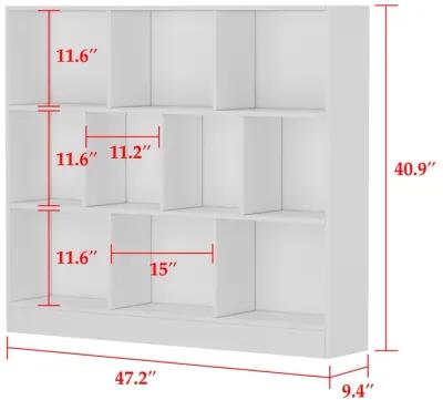 47.2 in. W x 40.9 in. H White Wooden 10-Shelf Freestanding Standard Bookcase Display Bookshelf With Cubes