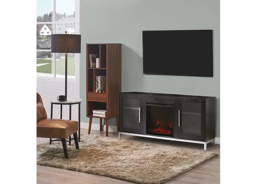 Teamson Home Lainey Modern 54" TV Stand with Electric Fireplace, Black/Silver