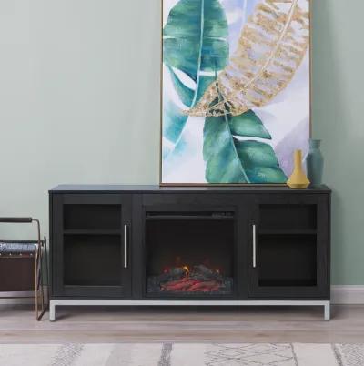 Teamson Home Lainey Modern 54" TV Stand with Electric Fireplace, Black/Silver