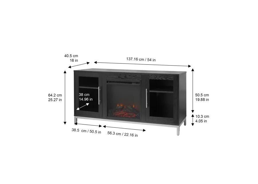 Teamson Home Lainey Modern 54" TV Stand with Electric Fireplace, Black/Silver