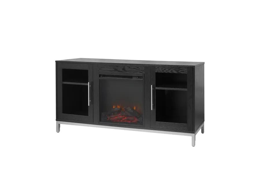 Teamson Home Lainey Modern 54" TV Stand with Electric Fireplace, Black/Silver