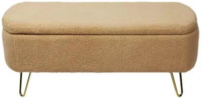 Camel Storage Ottoman Bench For End Of Bed Gold Legs, Modern Camel Faux Fur Entryway Bench