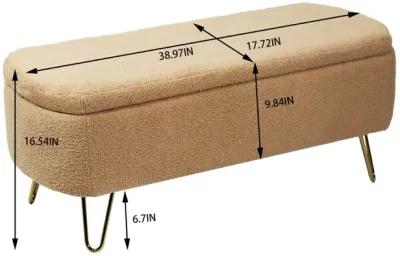 Camel Storage Ottoman Bench For End Of Bed Gold Legs, Modern Camel Faux Fur Entryway Bench