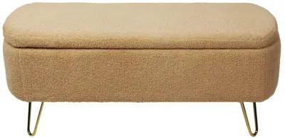 Camel Storage Ottoman Bench For End Of Bed Gold Legs, Modern Camel Faux Fur Entryway Bench