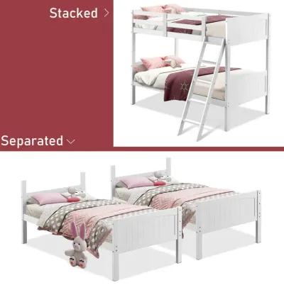 Twin Size Wooden Bunk Beds Convertible 2 Individual Beds