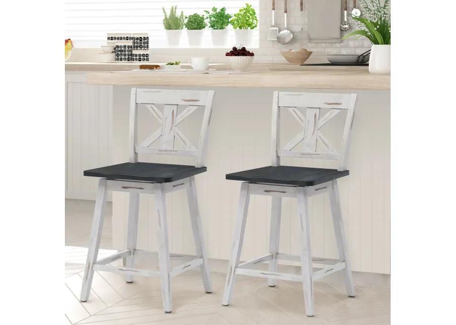 Set of 2 Swivel Counter Height Bar Stools with Solid Wood Legs