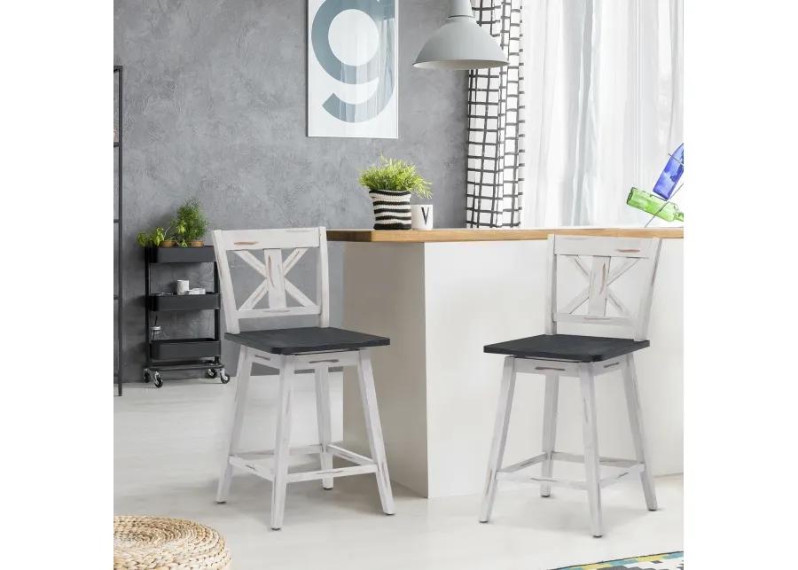 Set of 2 Swivel Counter Height Bar Stools with Solid Wood Legs