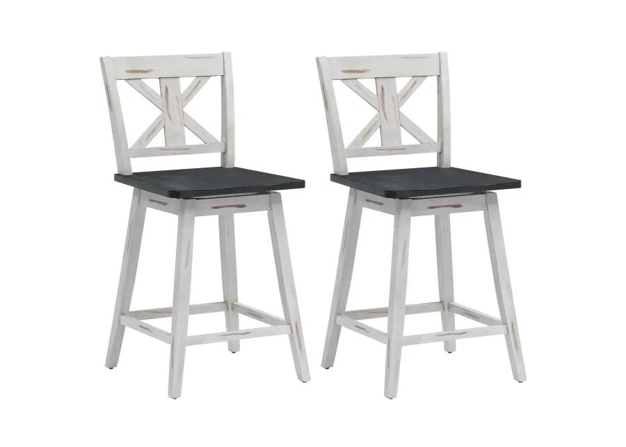 Set of 2 Swivel Counter Height Bar Stools with Solid Wood Legs