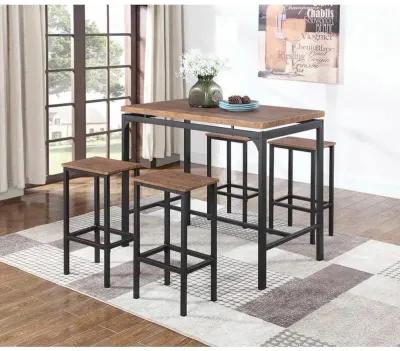 Santana 5-piece Pub Height Bar Table Set Weathered Chestnut and Black