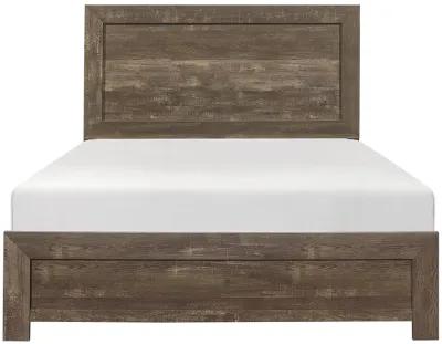 Rustic Panel Design Wooden Queen Size Bed with Block Legs Support, Brown-Benzara