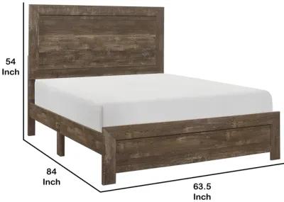 Rustic Panel Design Wooden Queen Size Bed with Block Legs Support, Brown-Benzara